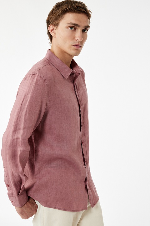 KOTON, Camasa regular-fit din in, Roz prafuit