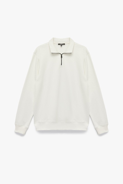 KOTON, Bluza de trening cu fenta cu fermoar si model uni, Alb murdar