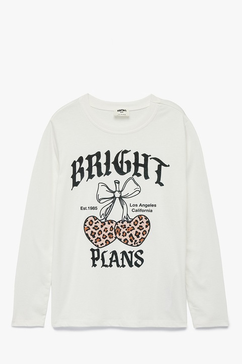 KOTON, Bluza cu imprimeu text, Alb fildes/Negru/Maro