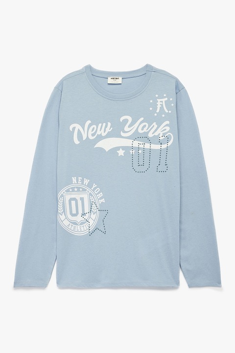 KOTON, Bluza cu imprimeu text, Alb fildes/Albastru deschis