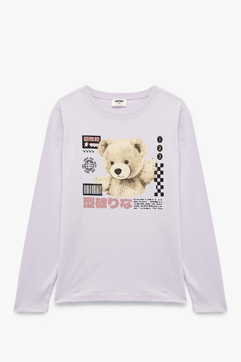 KOTON, Bluza cu imprimeu foto, Negru/Maro/Lila