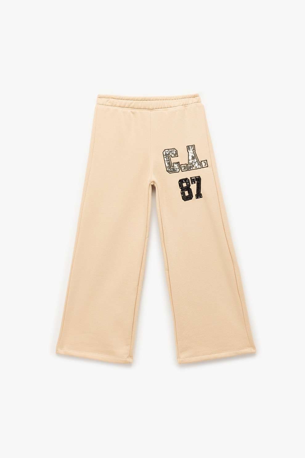 KOTON, Pantaloni de trening din amestec de bumbac cu paiete, Bej inchis, Argintiu, 146-152 CM