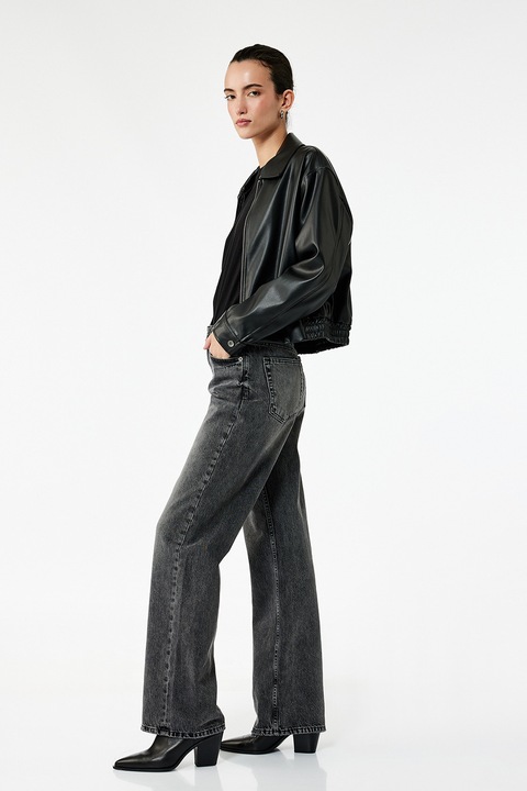 KOTON, Blugi drepti cu talie inalta, Gri inchis melange