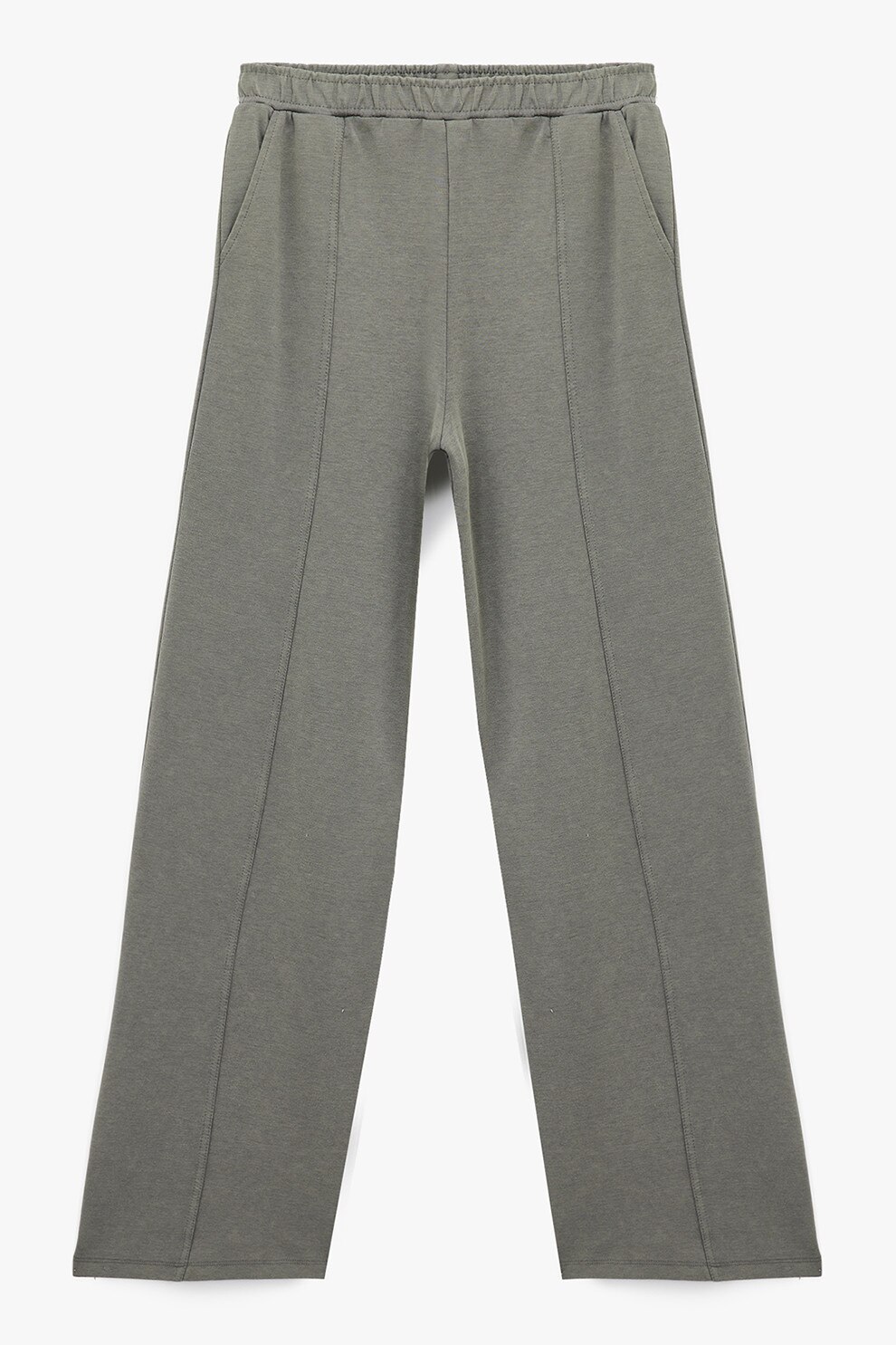 KOTON, Pantaloni cu talie elastica si croiala ampla, Gri deschis melange, S