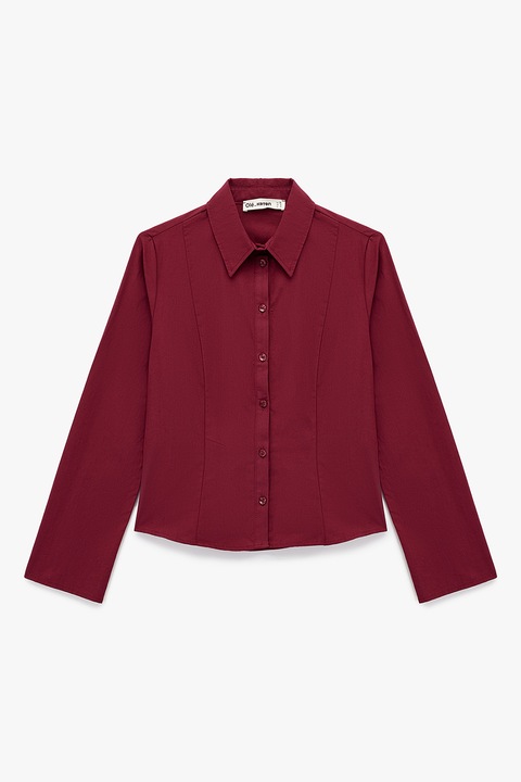 KOTON, Camasa slim-fit cu guler ascutit, Rosu inchis