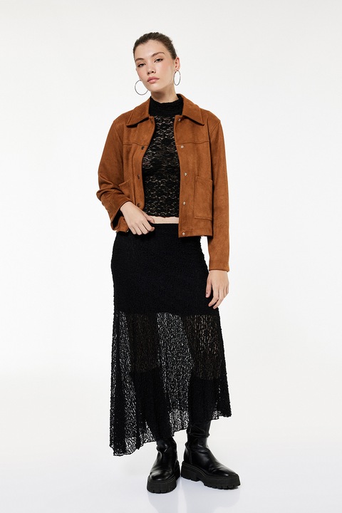 KOTON, Fusta midi din dantela cu terminatie asimetrica, Negru