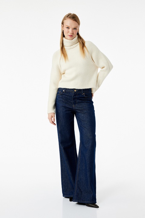 KOTON, Pulover cu maneci raglan si guler inalt, Alb, L