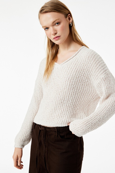 KOTON, Pulover cu decolteu in V, Bej deschis