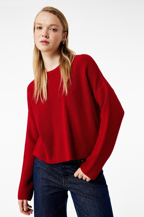 KOTON, Pulover lejer cu decolteu la baza gatului, Rosu