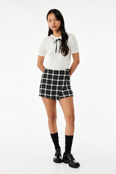 KOTON, Pulover cu aplicatii cu margele si maneci scurte, Alb, S