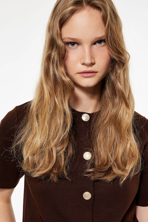 KOTON, Pulover cu decolteu rotund si nasturi, Roz pastel