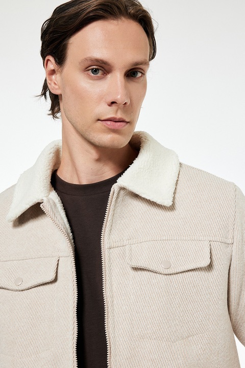 KOTON, Jacheta cu captuseala din material teddy si guler clasic, Bej, S
