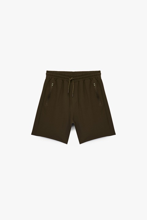 KOTON, Pantaloni scurti cu talie elastica cu snur, Maro inchis