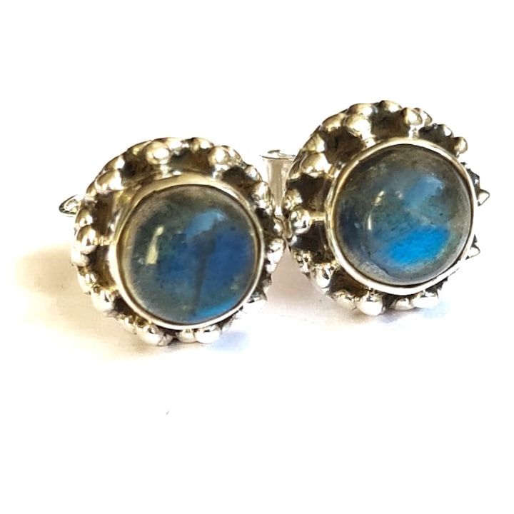 Cercei argint 925, patinat, cu piatra Labradorit, 0.7 cm x 0.7 cm, Rarissimi, pietre sempretioase