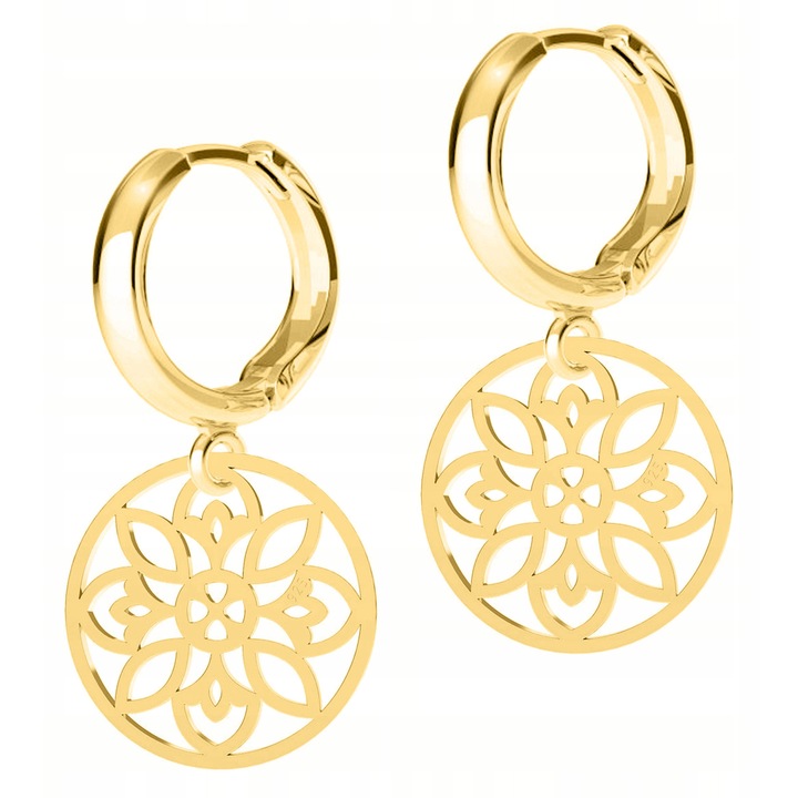 Cercei Larezo, Floare Azurolata, Argint 925 Placat Cu Aur 585, Auriu, Set Cu Cutie Pentru Bijuterii