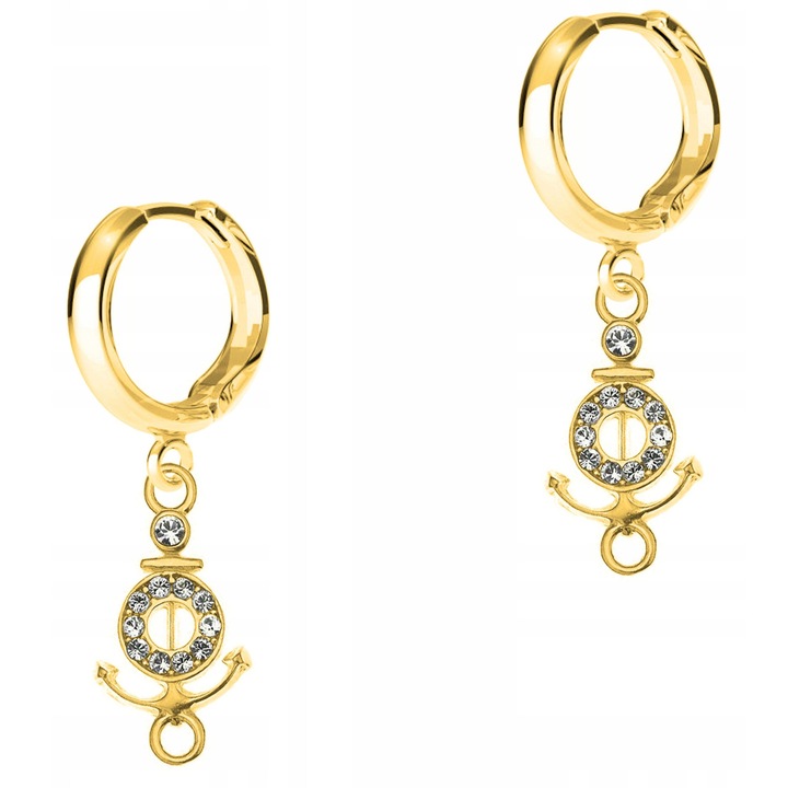 Cercei dama, Larezo, argint 925 placat cu aur 585, inchidere carlig englezesc, set cu cutie pentru bijuterii, auriu