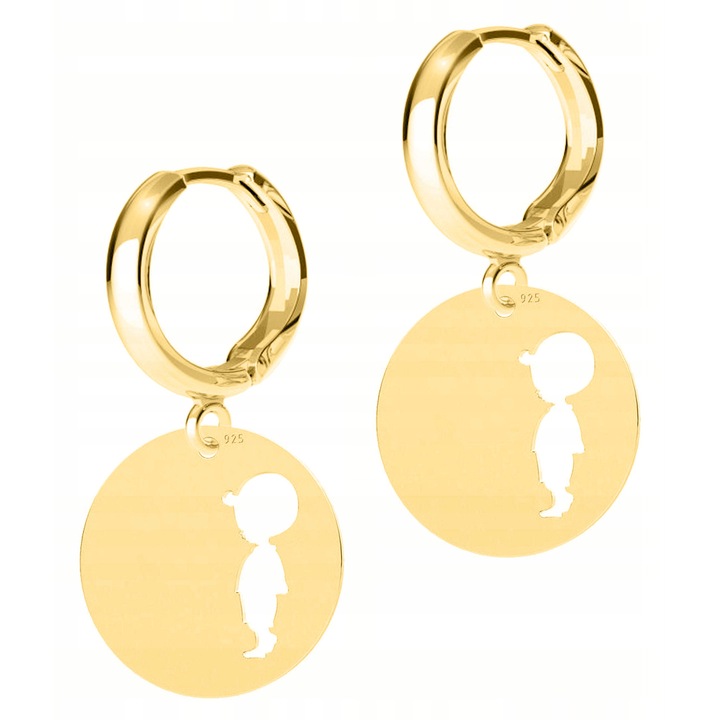 Cercei dama Larezo, argint 925 placat cu aur 585, inaltime 17mm, set cu cutie pentru bijuterii, auriu