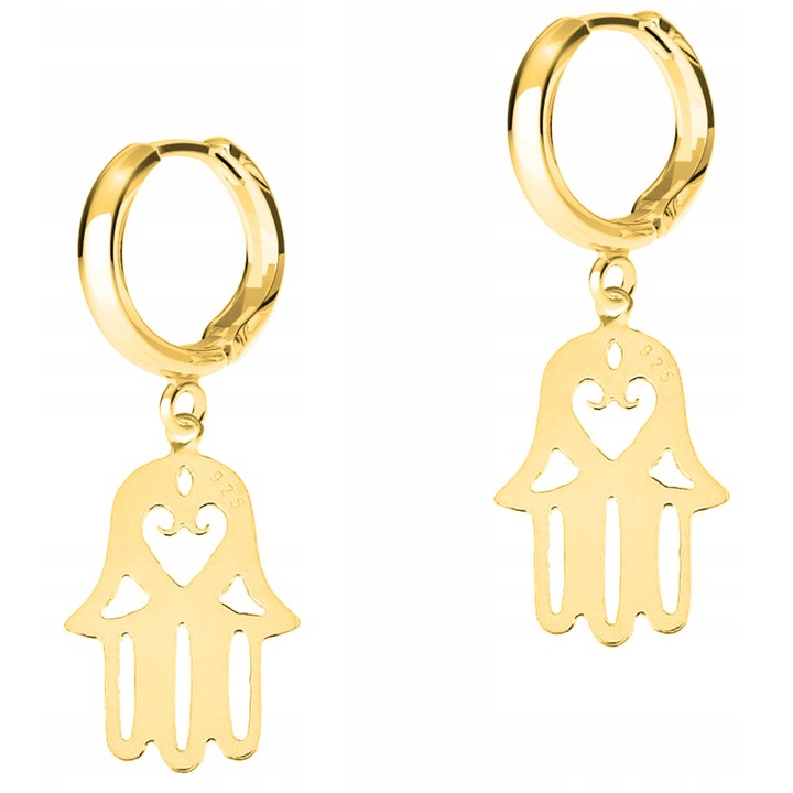 Cercei dama, Larezo, argint 925 placat cu aur 585, inchidere carlig englezesc, set cu cutie pentru bijuterii, auriu