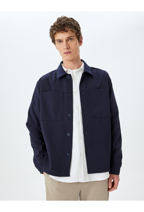 KOTON, Jacheta-camasa uni cu maneci lungi, Bleumarin, M