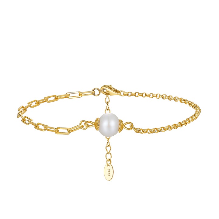 Bratara argint 925 placata cu aur 14K cu perle naturale, BeSpecial, BRR24