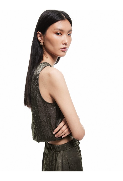 KOTON, Bluza crop de satin, Kaki