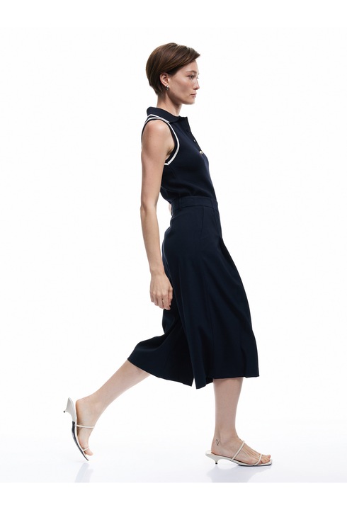 KOTON, pantaloni culotte capri cu pliuri, Bleumarin