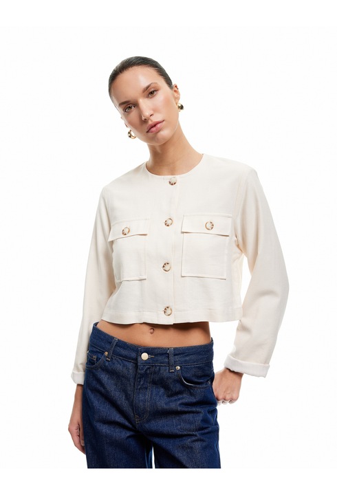 KOTON, Jacheta crop cu nasturi, Bej, XS