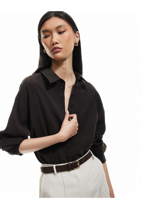 KOTON, Camasa din amestec de lyocell, Maro