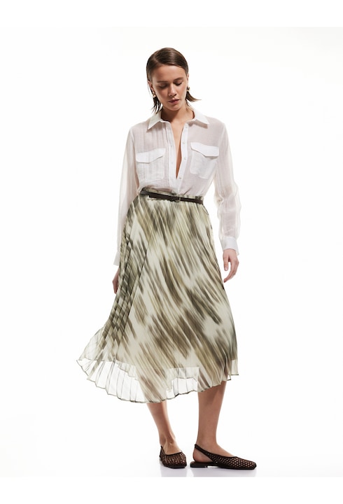 KOTON, Fusta din sifon cu pliuri, Kaki