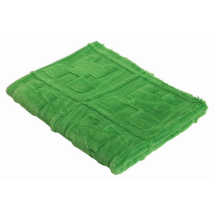 Tricotaje Minkee Plush, Model Pixel, culoare Verde, 100% Poliester, Dimensiuni 50cm x 160cm