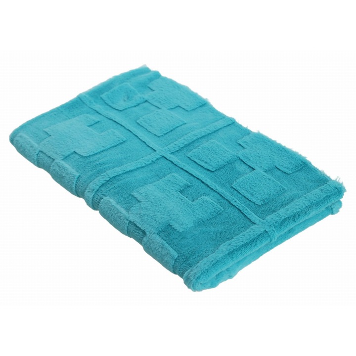 Tricotaje Minkee Plush, Model Pixel, culoare Turcoaz, 100% Poliester, Dimensiuni 50cm x 160cm