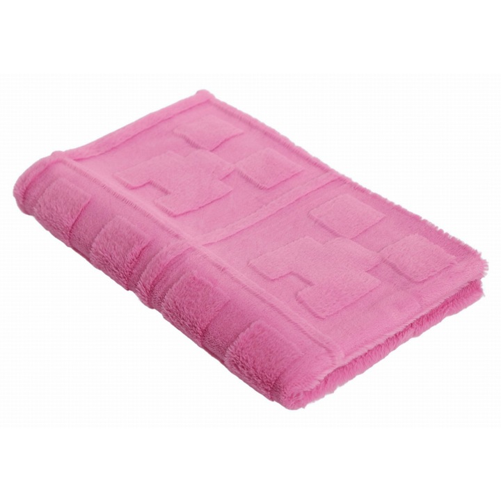 Tricotaje Minkee Plush, Model Pixel, culoare Roz, 100% Poliester, Dimensiuni 50cm x 160cm