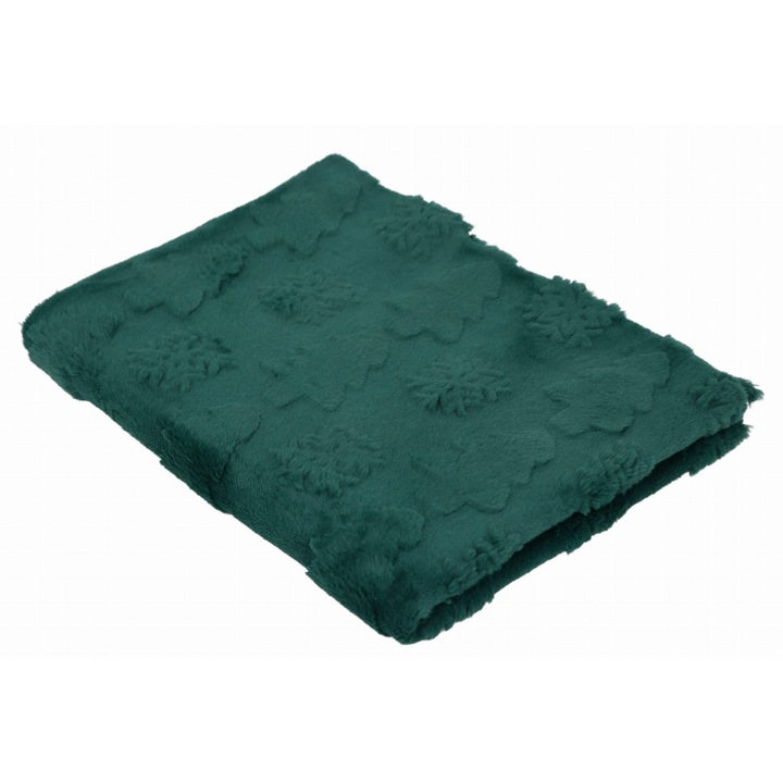 Tricotaje Minkee Plush 3D, Model: brazi de Craciun, culoare Verde Padure, 100% Poliester, Dimensiuni 50cm x 160cm