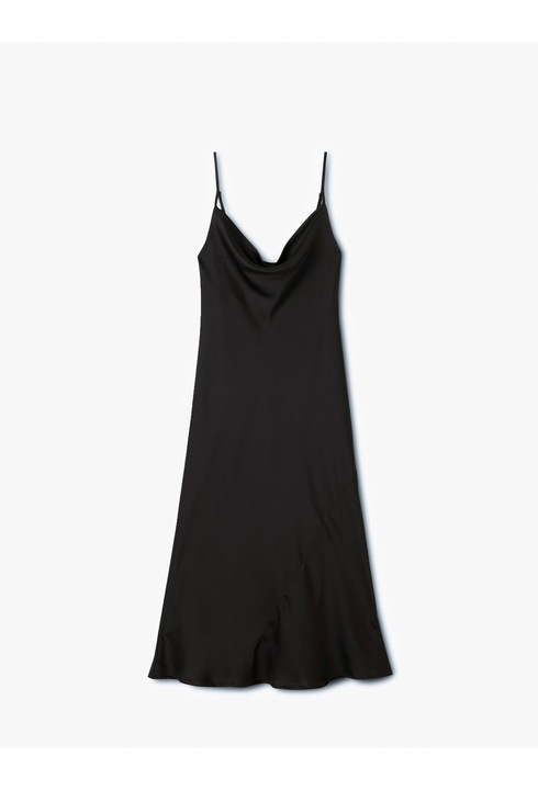 KOTON, Rochie de satin cu decolteu drapat, Negru, XS