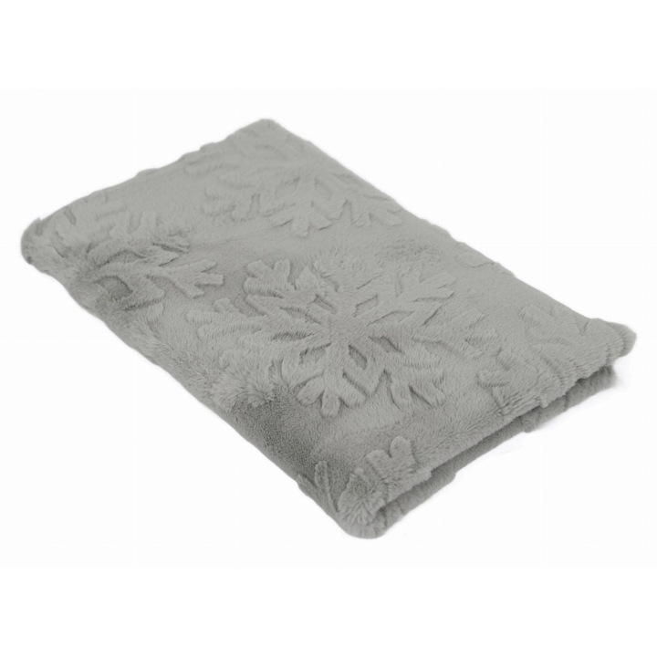 Tricotaje Minkee Plush 3D, Model: fulgi de nea, culoare Gri deschis, 100% Poliester, Dimensiuni 50cm x 160cm