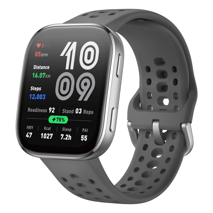 Смарт часовник Amazfit Bip 6 46 мм, 14 дни живот на батерията, 1,97" AMOLED дисплей, GPS и безплатни карти, изкуствен интелект, функция за повикване чрез SMS Bluetooth, мониторинг на здравето, фитнес, сън, над 140 режима на тренировка