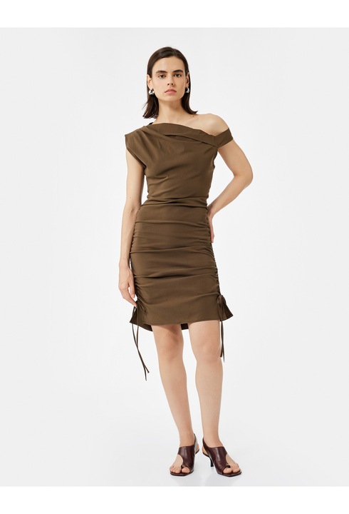 KOTON, Rochie asimetrica cu volane, Maro, XS