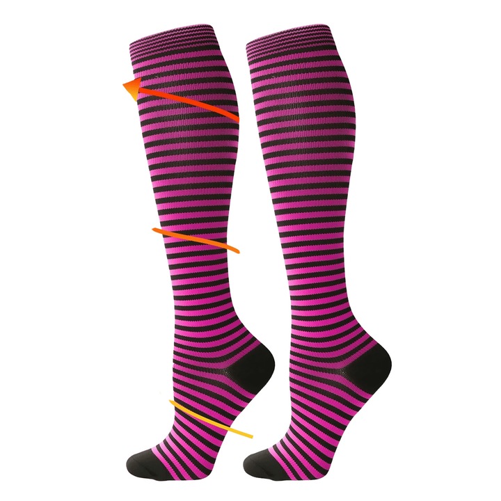 Ciorapi Compresivi Medicali DANATI, Sosete 35-40(S/M), Lungime 25-35cm, Roz/Negru, Unisex, 15–20 mmHg, Sustin Circulatia, Reduc Oboseala picioarelor, Previn Varicele si Edemele, Sarcina, Calatorii