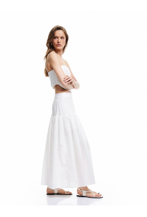 KOTON, Fusta midi evazata, Alb, XS