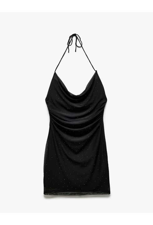 KOTON, Rochie cu aplicatii stralucitoare si decolteu drapat, Negru