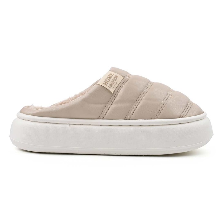 Papuci de Dama, Din Piele Ecologica Intoarsa, Cu Imblaniti, PD1060, Bej, 38-39