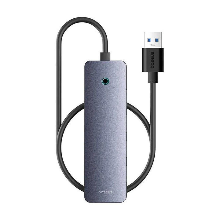 Хъб 4 в 1 Baseus UltraJoy Lite 50 см USB-A към 4x USB 3.0 + USB-C 5V (сив)