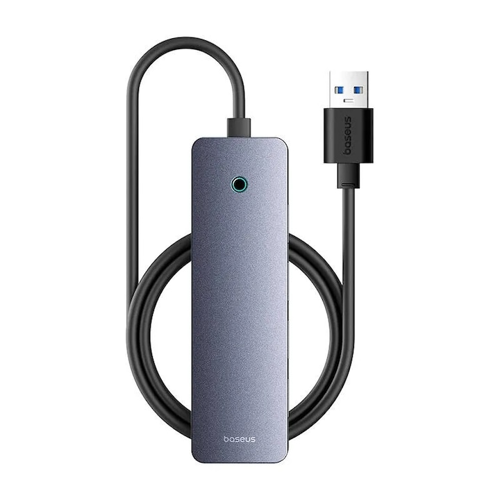 Hub 4 in 1 Baseus UltraJoy Lite 100 cm USB-A la 4x USB 3.0 + USB-C 5V (gri)
