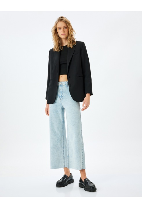 KOTON, Blugi ampli cu talie joasa, Albastru indigo