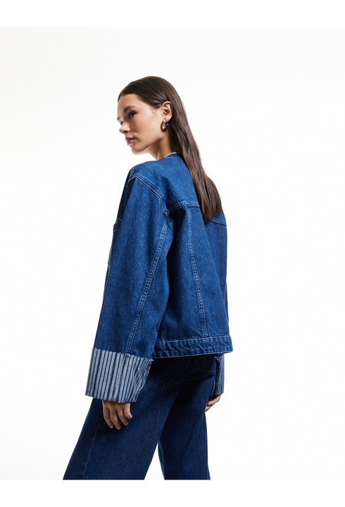 KOTON, Jacheta supradimensionata din denim, Albastru indigo, L