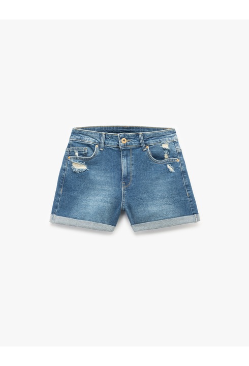 KOTON, Blugi scurti cu detalii deteriorate, Albastru indigo, XS