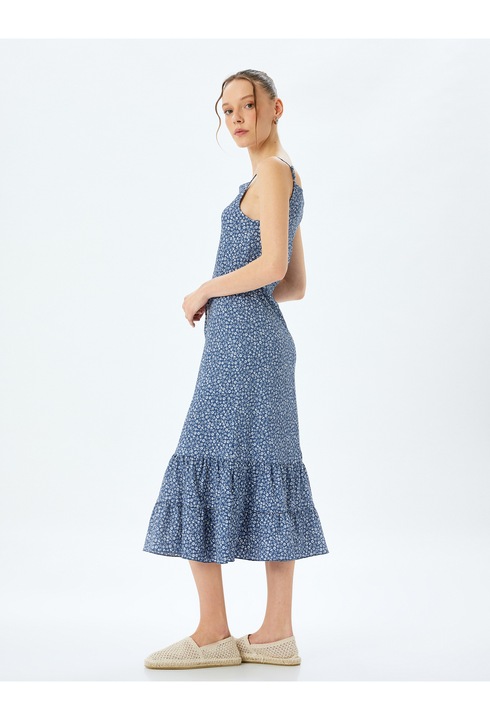 KOTON, Rochie cu model floral si terminatie evazata, Albastru