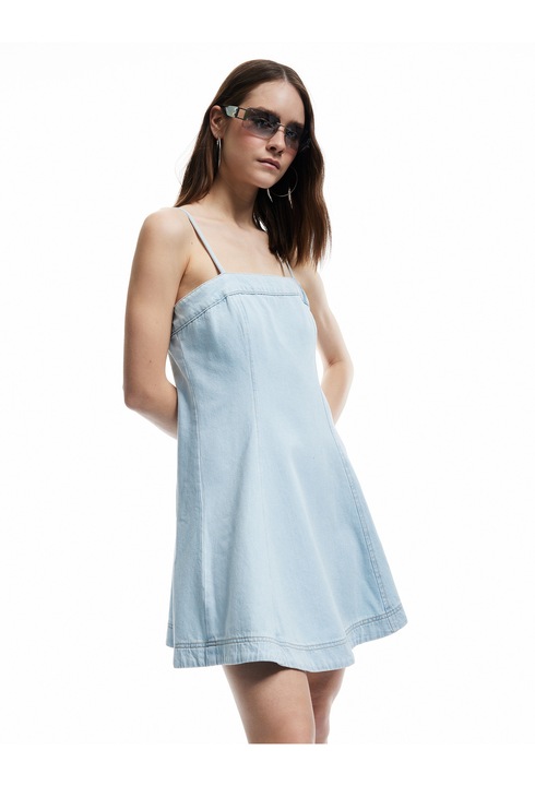 KOTON, Rochie de chambray cu bretele ajustabile, Albastru indigo