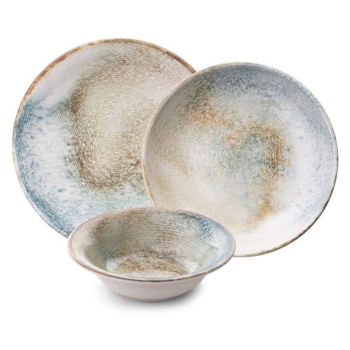 Serviciu de masa The Home Collection, 18 piese, ceramica, bej/turcoaz, 25x3cm/21x4cm/16x5cm