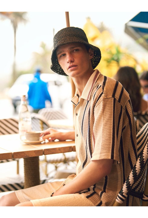 KOTON, Camasa texturata cu maneci scurte in dungi, Bej, L